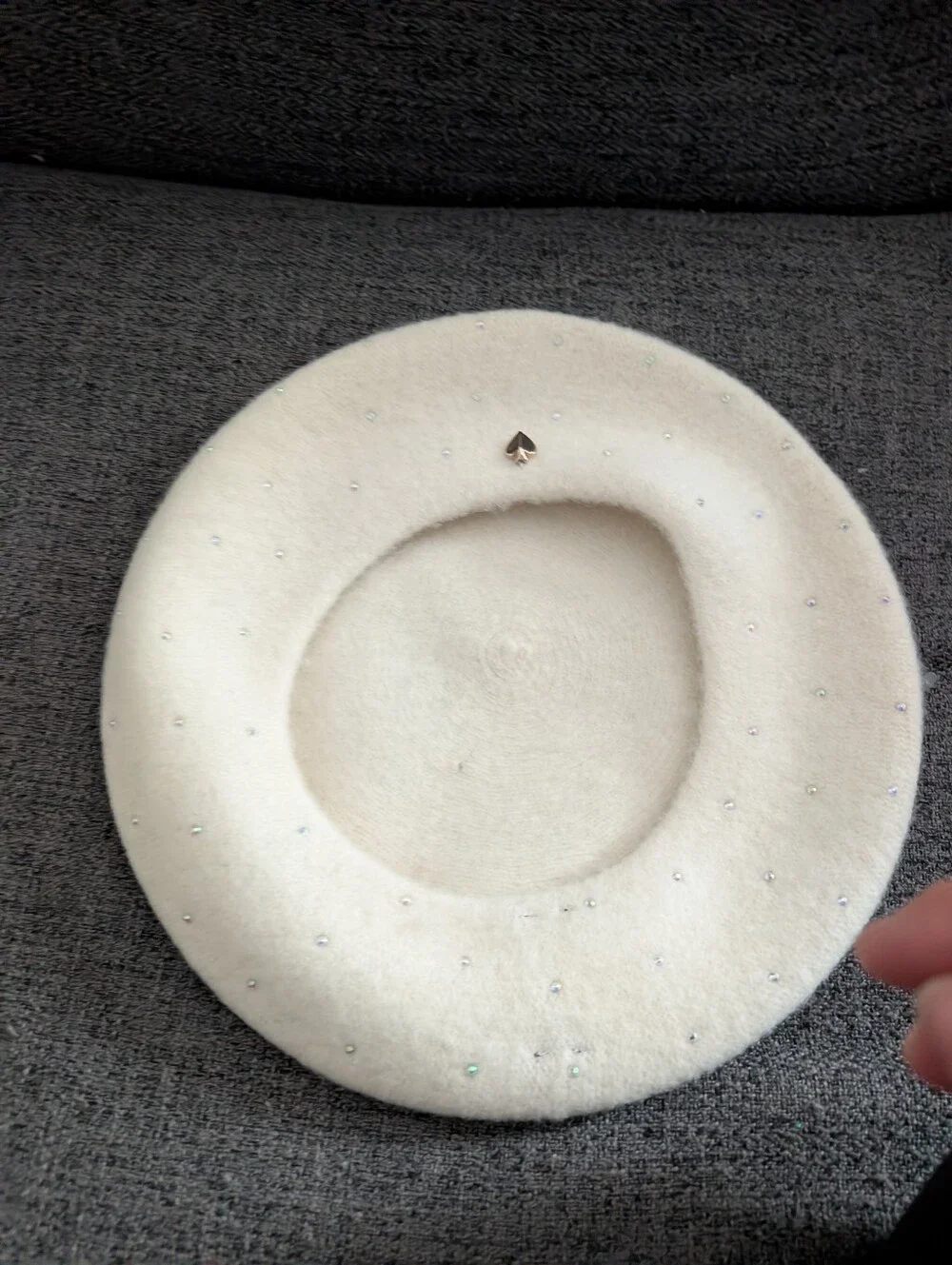 Kate Spade Embellished Cream Wool Beret
